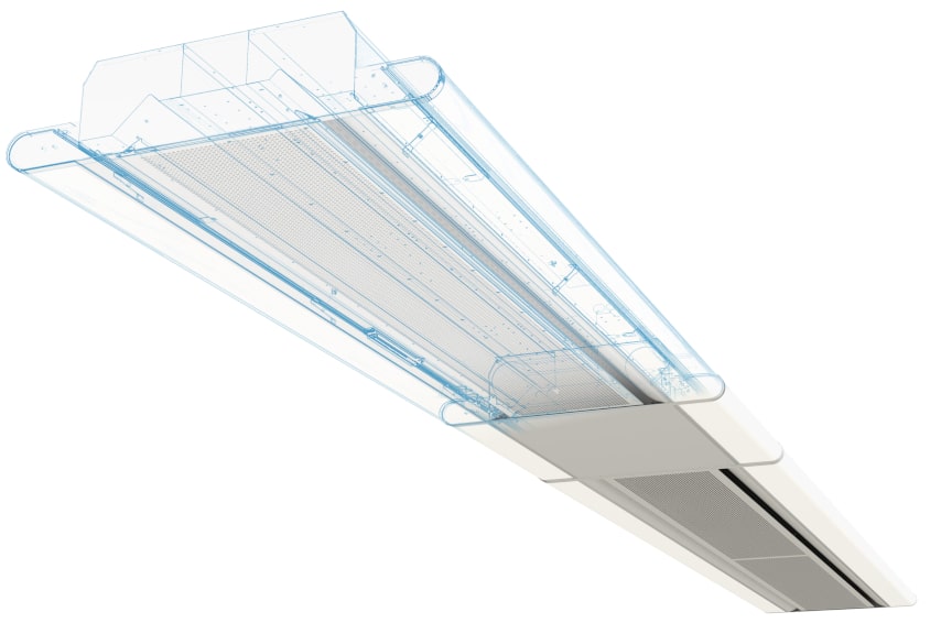FTF's Multi-Service Chilled Beams which were installed inside the AMF1 Factory Aston Martin F1 Factory MSCB