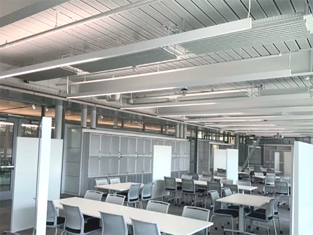 Another view of one of the collaboration areas that UIUC students can work inside with FTF Group's Radiant Passive Chilled Beams installed above