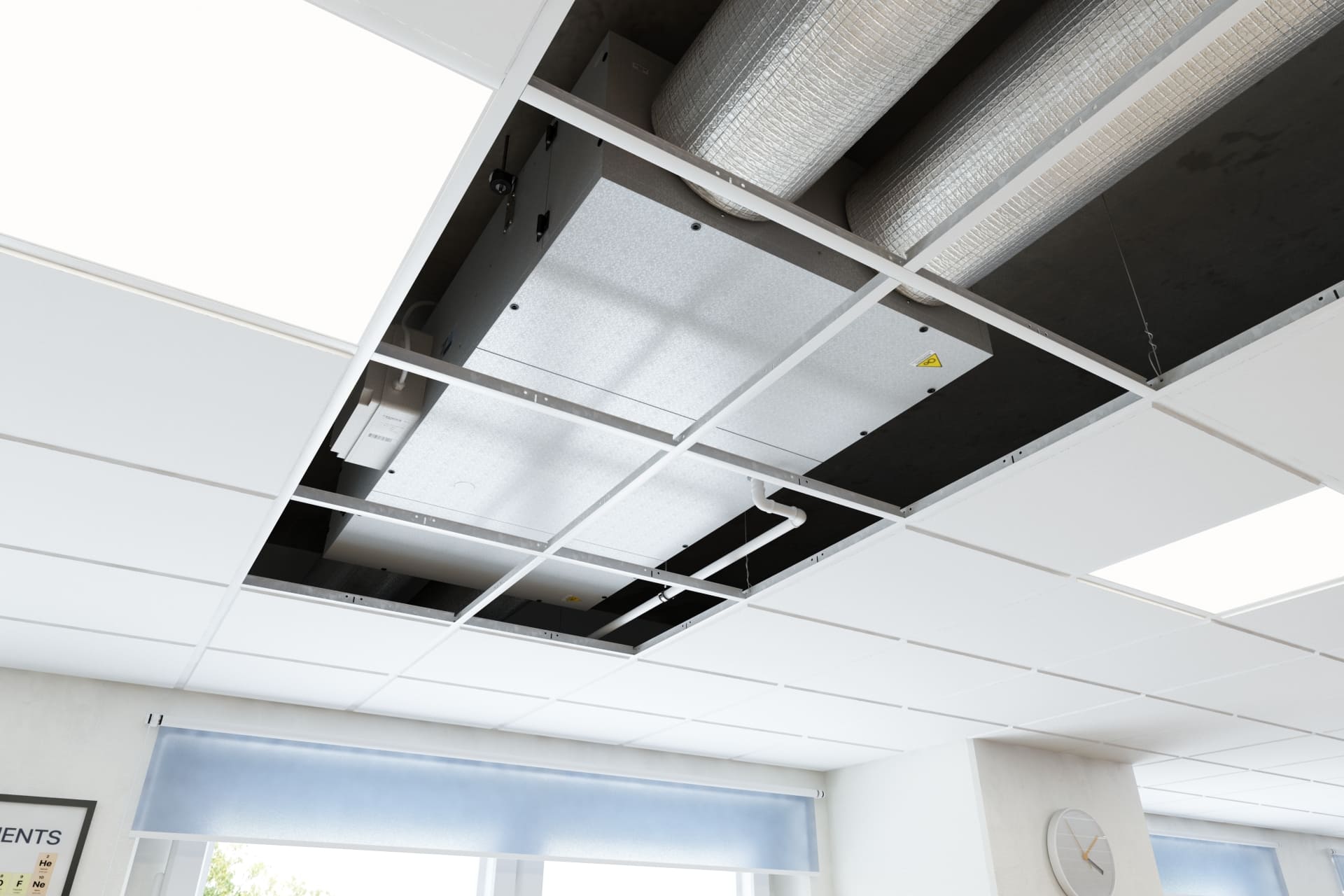 We swap it up here. Still in a classroom, but we have an image of a recepto unit fitted into a clasroom cieling Inside Dogger Bank O&M Base