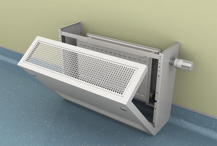 Image showing one of Frenger's Armis LST Radiator Covers installed Armis LST Radiator Cover Installed