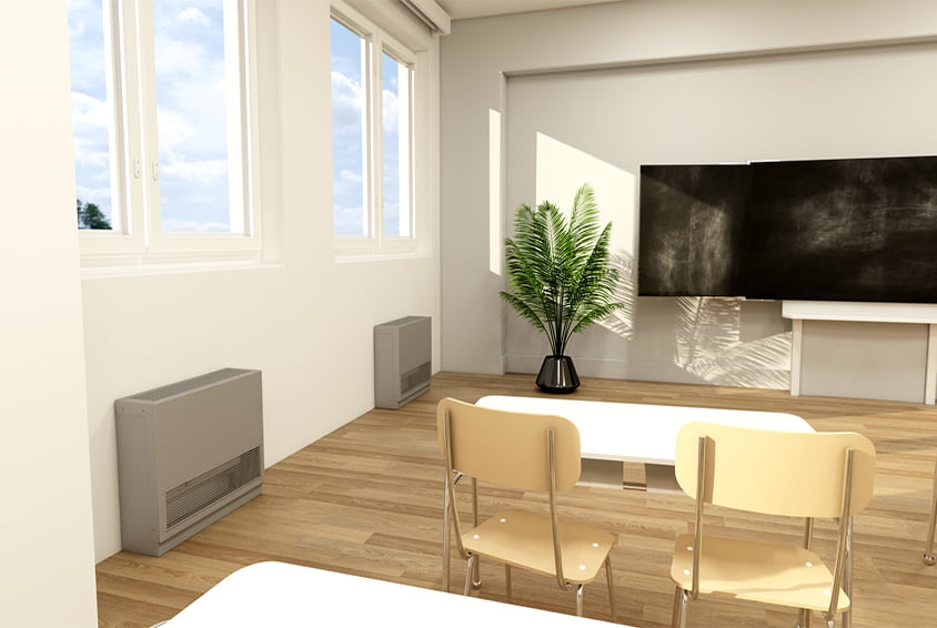 Image showing one of Frenger's Armis LST Radiator Covers installed in a educational application Armis LST Radiator Cover Installed