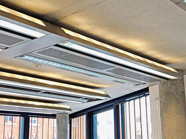 An image showing one of FTF Group's Active Multi-Service Chilled Beams installed inside NEO Bankside Neo Bankside